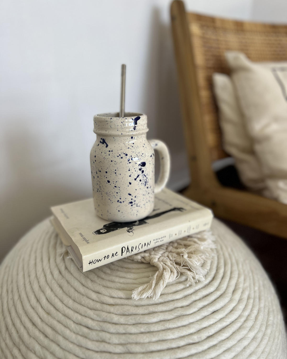 POUF Weiß Takhabi - Weiß, Naturmaterialen (50/35/50cm) - Beliani