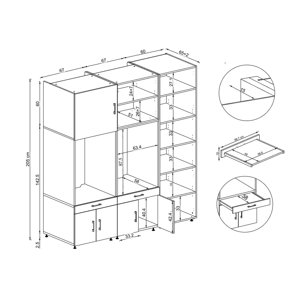 WASCHMASCHINENSCHRANK Serie 3 194cm Breit, 205cm Hoch - Schwarz, Holzwerkstoff (194/205/67cm)