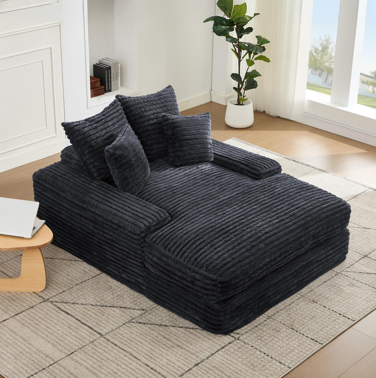 RELAXLIEGE aus Cord 137 x 175 cm Grau mit 4 Kissen - Grau, Kunststoff (137/63/175cm) - Beauniv
