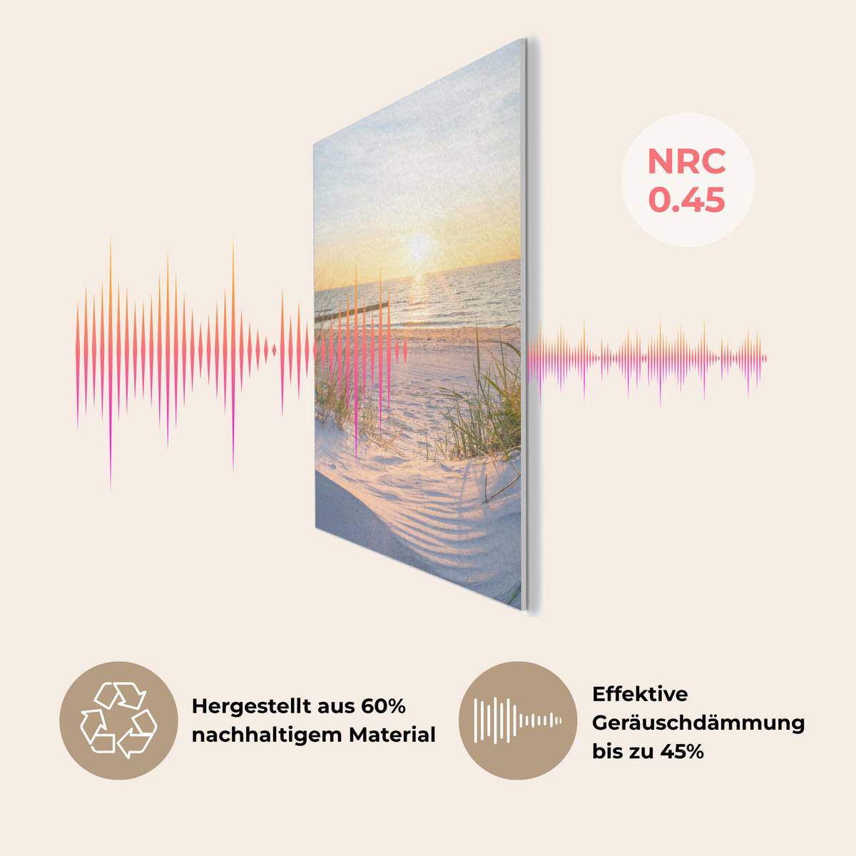 AKUSTIKBILD Strand - Sonne - Düne - Gras - Sand - Horizont Wanddeko 60x90 cm - Hellblau, Kunststoff (60/90/0.9cm) - MuchoWow
