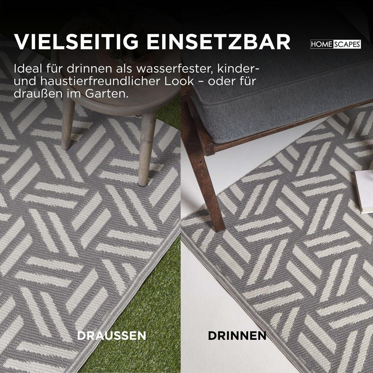 OUTDOORTEPPICH Luna geometrisch gemustert 120/180 cm - Grau, Kunststoff (120/180cm) - Homescapes