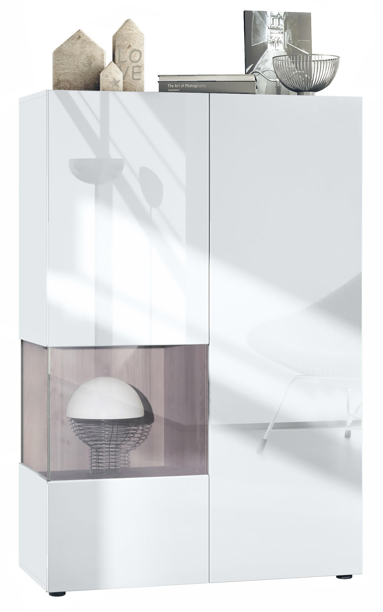 VITRINE Morena Einsatz in Eiche Nordic - Silbereichenfarben, Holzwerkstoff (91.5/136.5/37cm) - Vladon