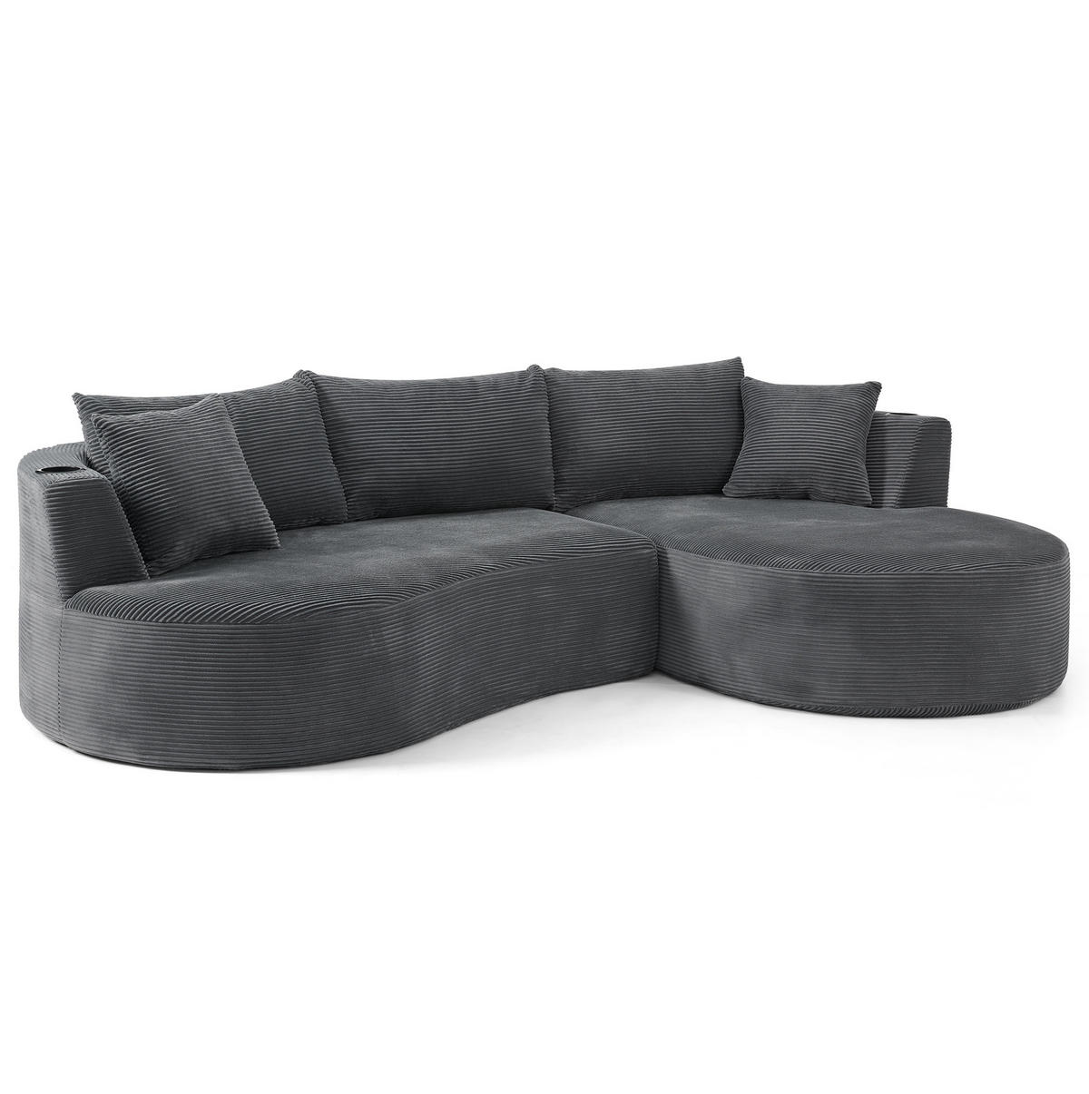 SOFA 3-Sitzer mit Getränkehaltern Kordstoff Gray - Grau, Textil (168/264.1cm) - Meubliv