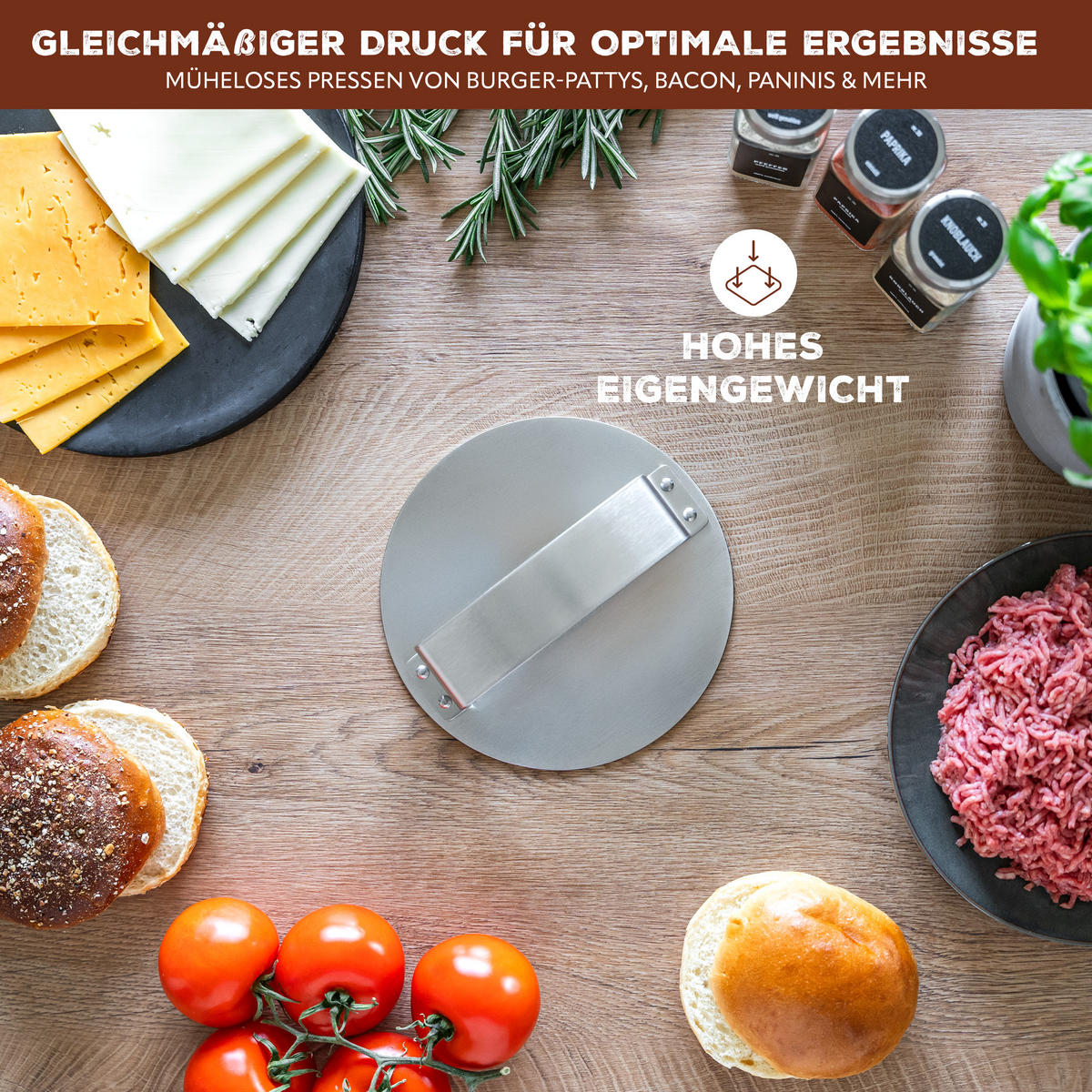 BURGERPRESSE, silber, Edelstahl - Edelstahlfarben, Metall (18/6/18cm) - bremermann