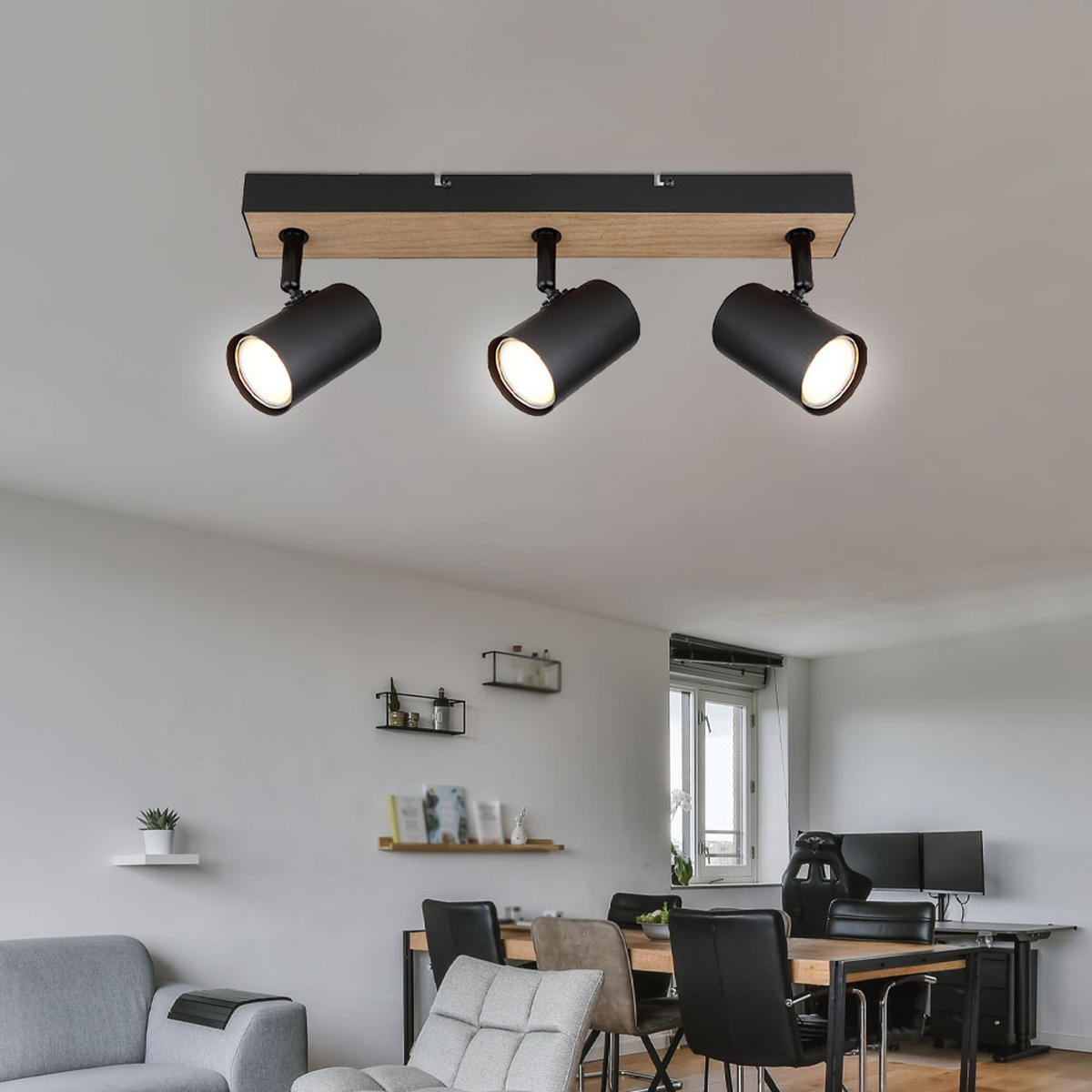 LED DECKENLEUCHTE Robby Metall Schwarz - Schwarz, Holz (41/6/13.5cm) - Globo Lighting