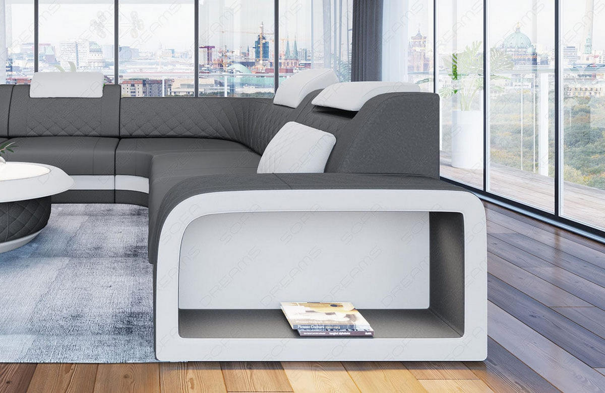 ECKSOFA Sofa Foggia Grau Weiß Mikrofaserstoff - Grau, Kunststoff (294/294cm)