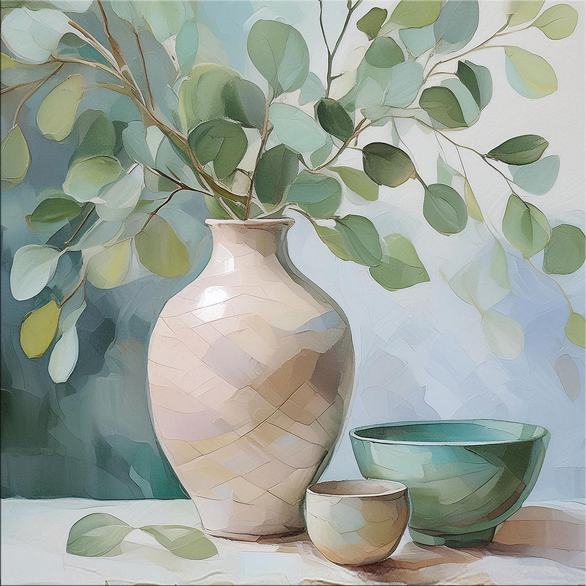 GLASBILD 50x50 cm Stillleben Eukalyptus - Beige, Glas (50/50cm) - artissimo