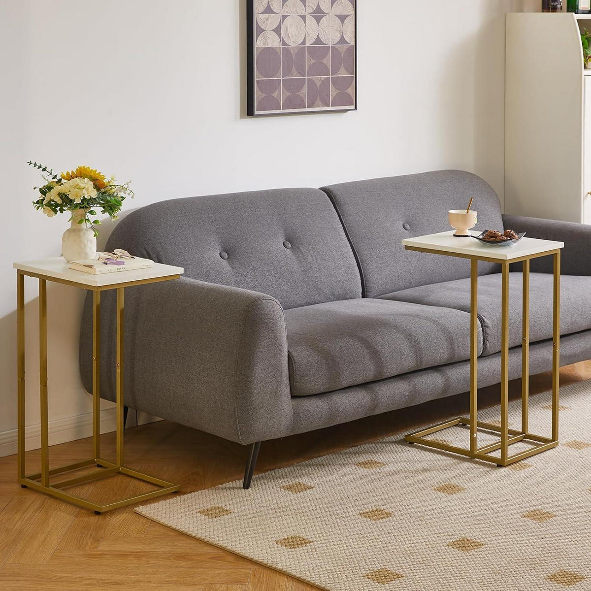 BEISTELLTISCH C-Form Weiß/Gold Metall - Multicolor, Metall (40/30/63cm)