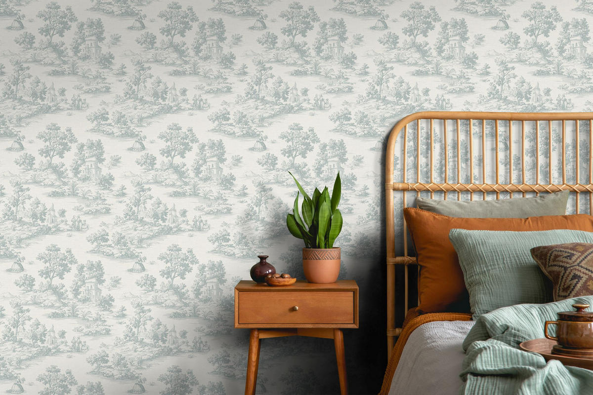 TAPETE Toile de Jouy 53 cm x 10 m - Blau, Papier (53/1000cm) - Sanders & Sanders