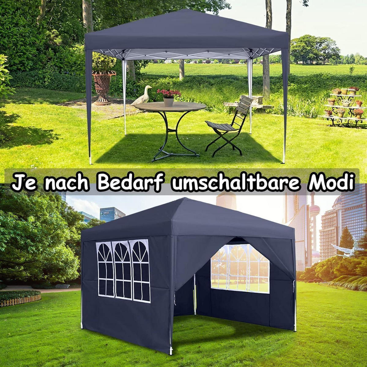 FALTPAVILLON 2,5 x 2,5 m mit Seitenteilen Anthrazit - Anthrazit, Textil (250/260/250cm)