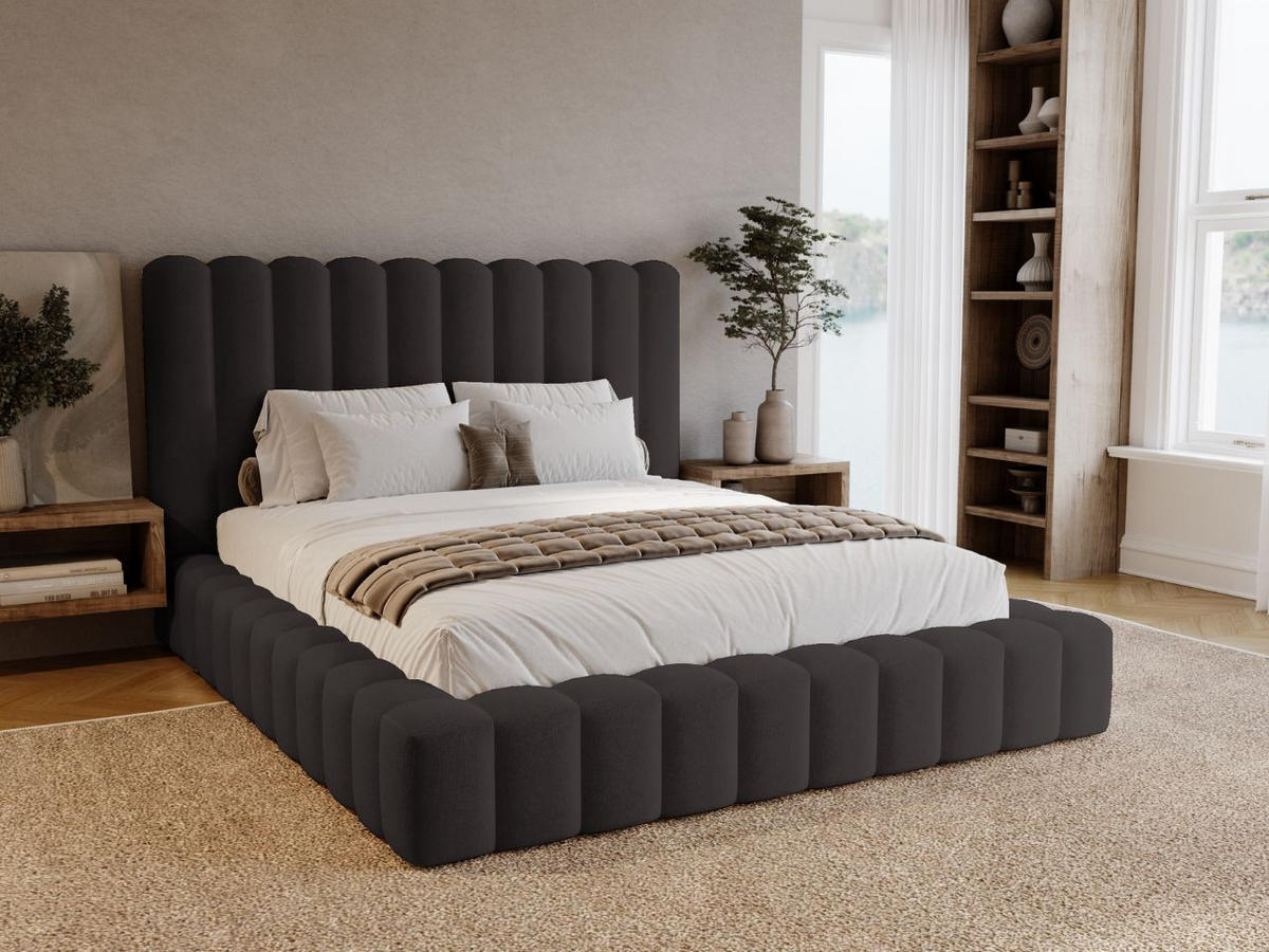 POLSTERBETT Rotto 180x200 Schwarz - Schwarz/Naturfarben, Holz/Kunststoff (180/200cm) - Graingold