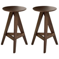 BARHOCKER 2er-Set Holz Dunkelbraun Aroma - Dunkelbraun, Holz (43/62/43cm) - Beliani