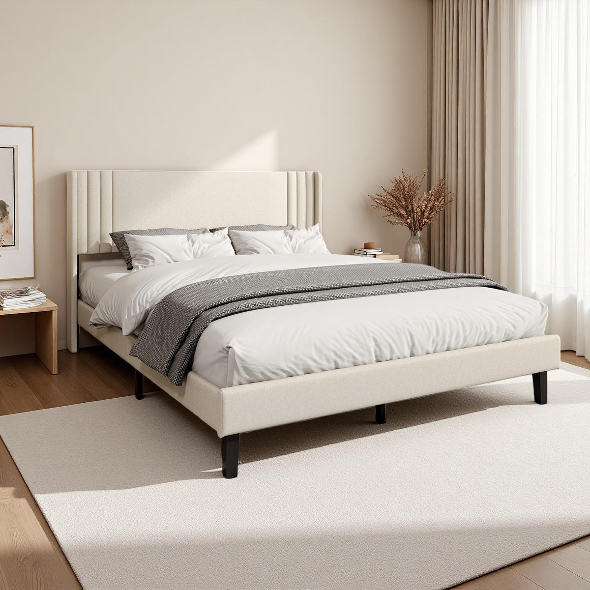 ČALÚNENÁ posteľ 140x200 béžová, Sturdy Bedroom - béžová, drevo - SHOPENTRA