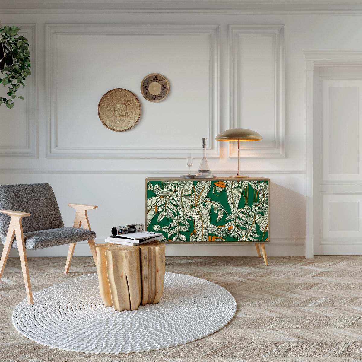 SIDEBOARD VERDANT PLEASURES, Eicheneffekt, 111x42x77,5 cm, 2 Türen - Eichefarben/Buchefarben, Holzwerkstoff/Buchenholz (111/77.5/42cm) - SpaceRebels