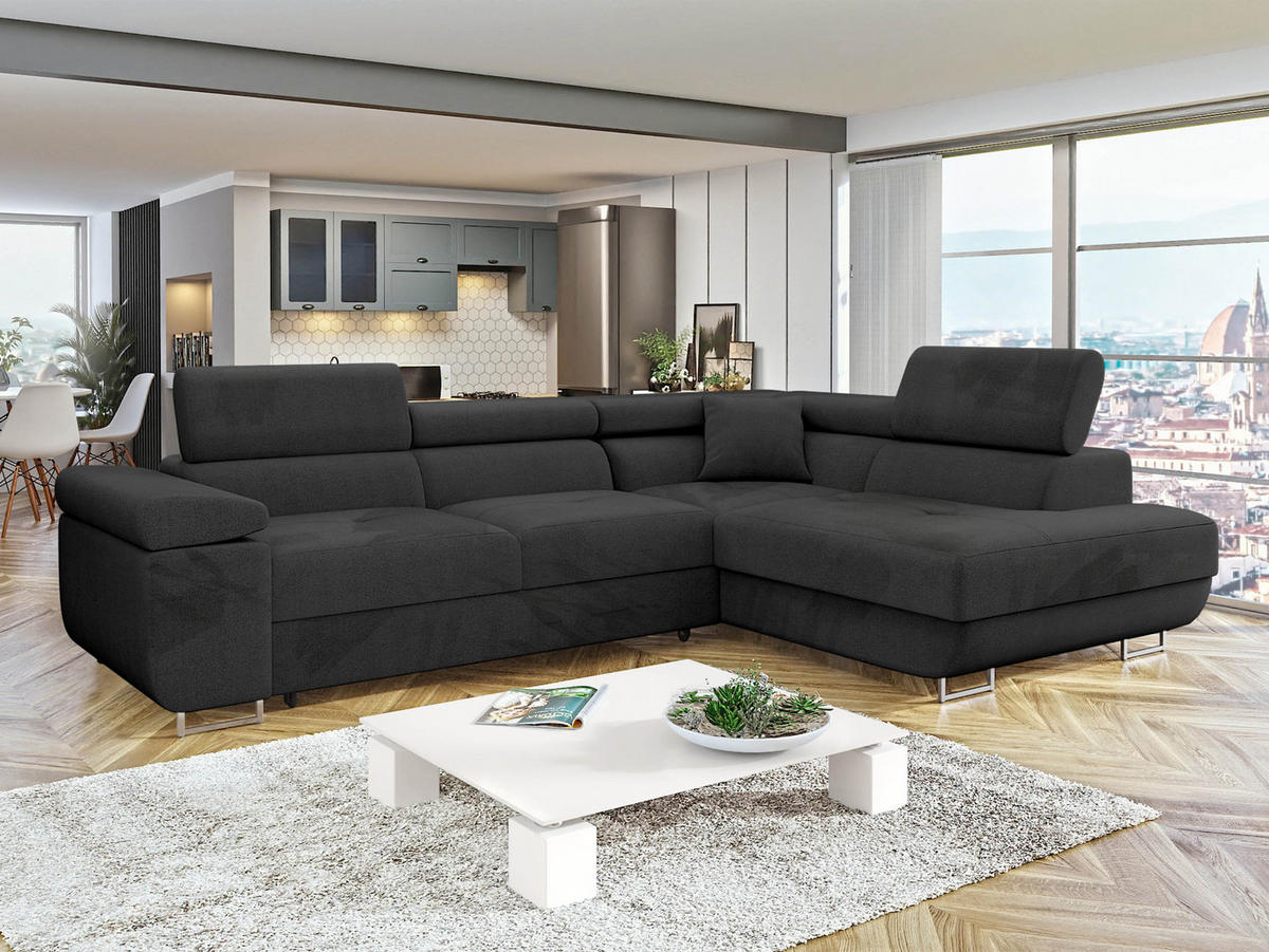 ECKSOFA Torezio, Seite: Rechts - Schwarz, Holz/Textil (274/203cm) - MIRJAN24