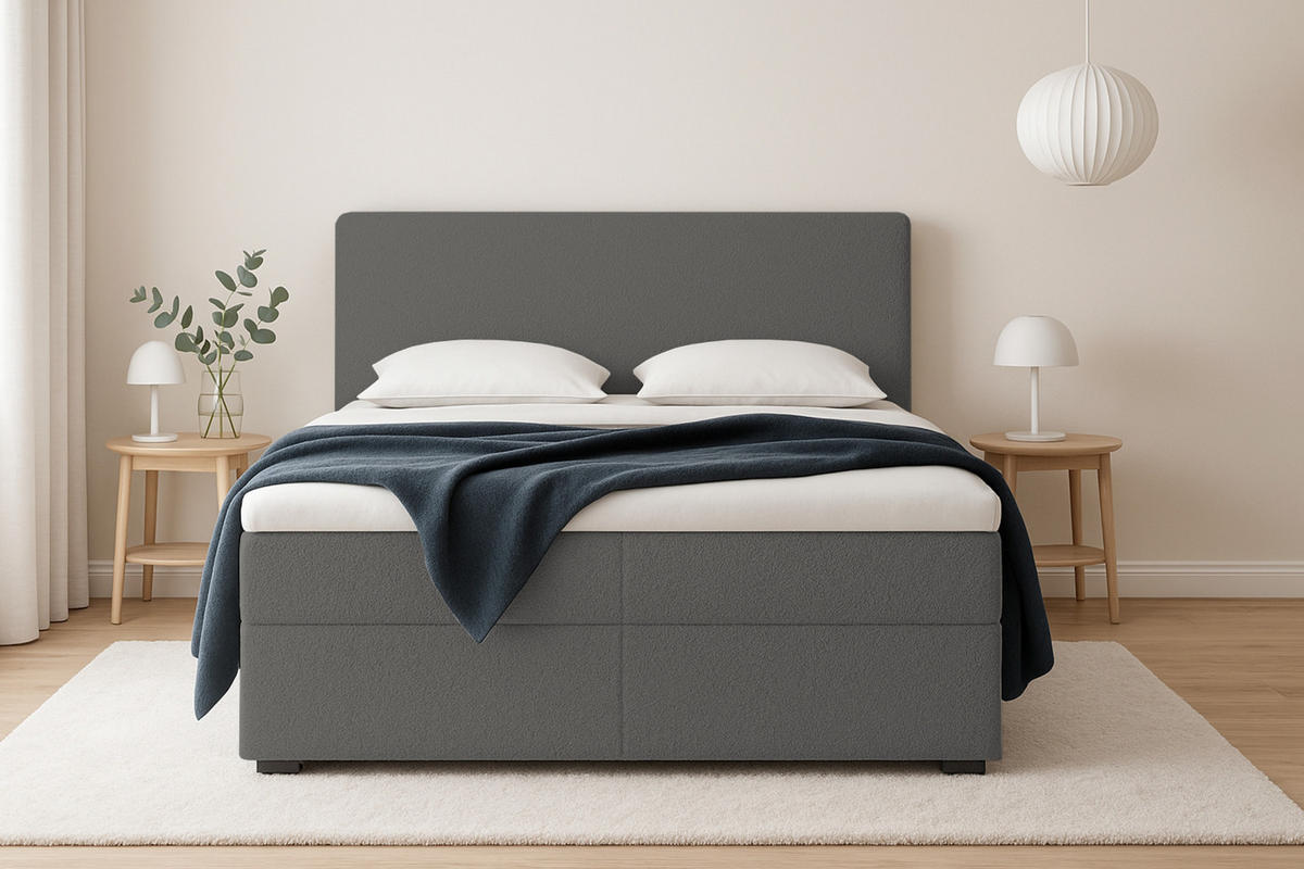 BOXBETT BOUCLE 140/200 in Boucle Dunkelgrau H3 - Dunkelgrau, Holz/Holzwerkstoff (140/200cm) - Deine Möbel 24