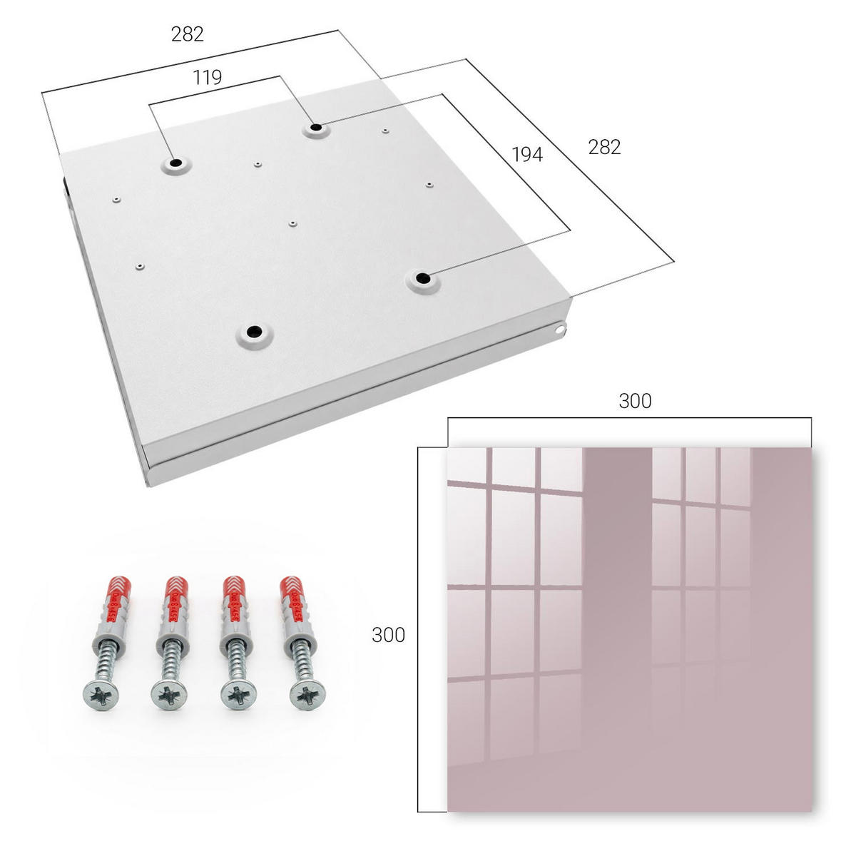 SCHLÜSSELBOX Weiß 30x30 cm – Türöffnung nach rechts - Pastelllila - Flieder, Metall (30/30/5cm) - TULUP