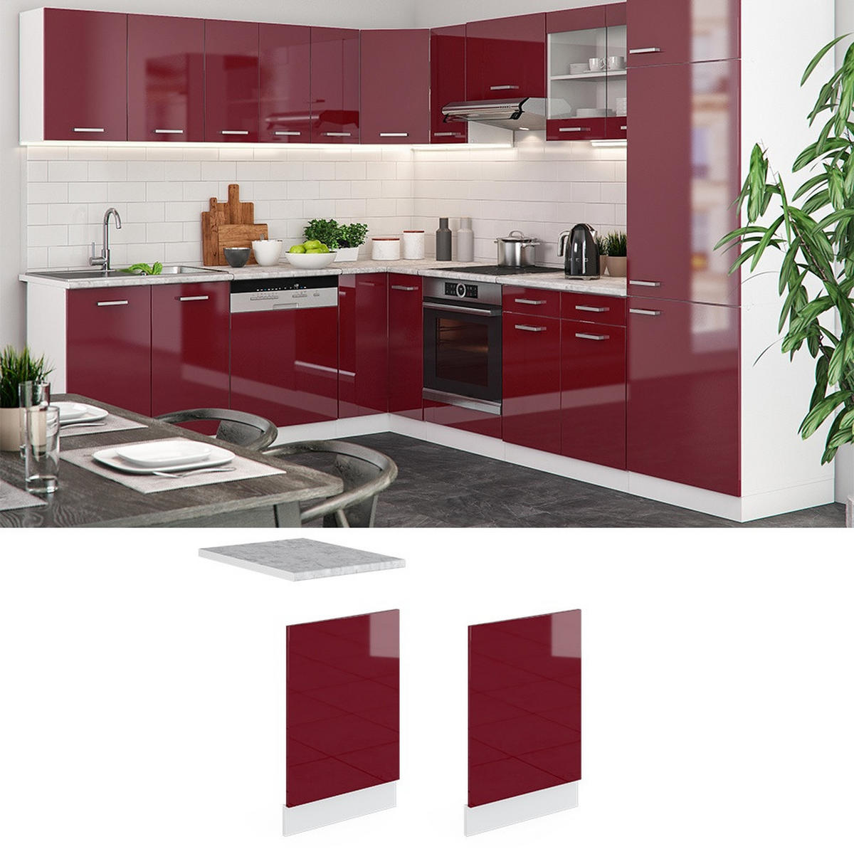 FRONTBLENDE R-Line Rot Hochglanz 45 cm ohne Arbeitsplatte - Rot/Weiß, Holzwerkstoff (45/57.2/1.6cm) - Vicco