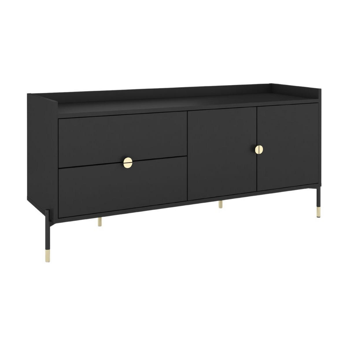 SIDEBOARD Iga, Schwarz, Goldene Details, Schwarz Metallsockel - Schwarz, Holzwerkstoff/Metall (142/65.5/42cm) - Dancan