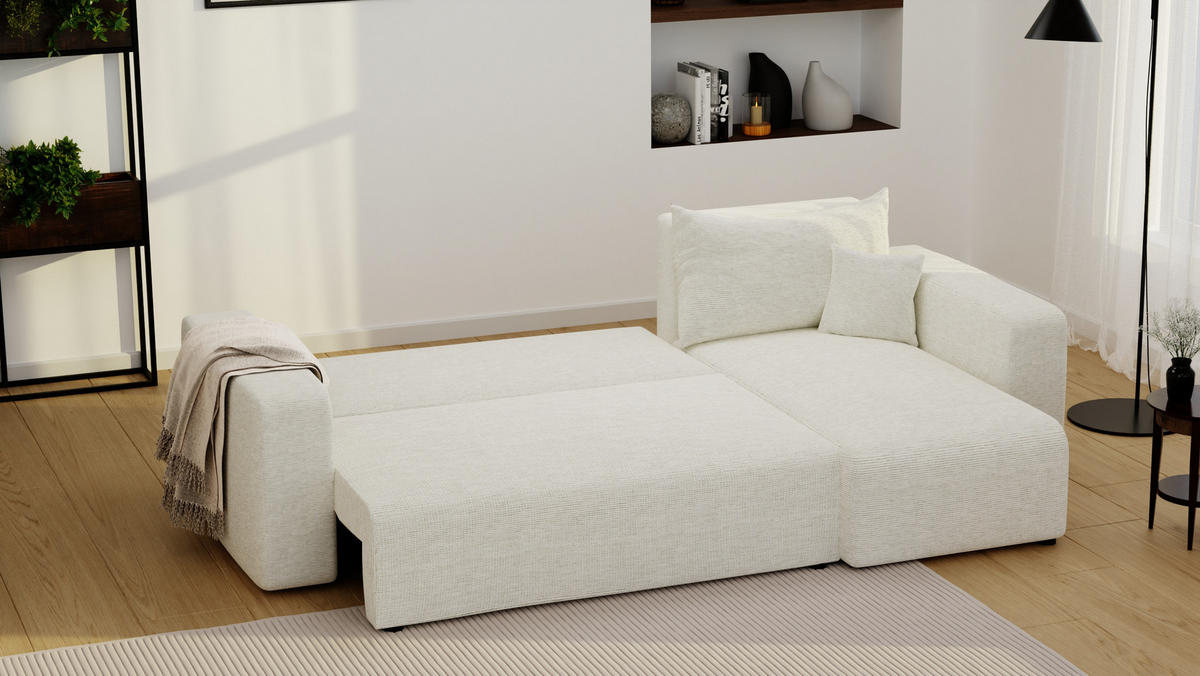 ECKSOFA Beige Webstoff mit Bettkasten - Naturfarben, Textil (248/145cm) - Idohome
