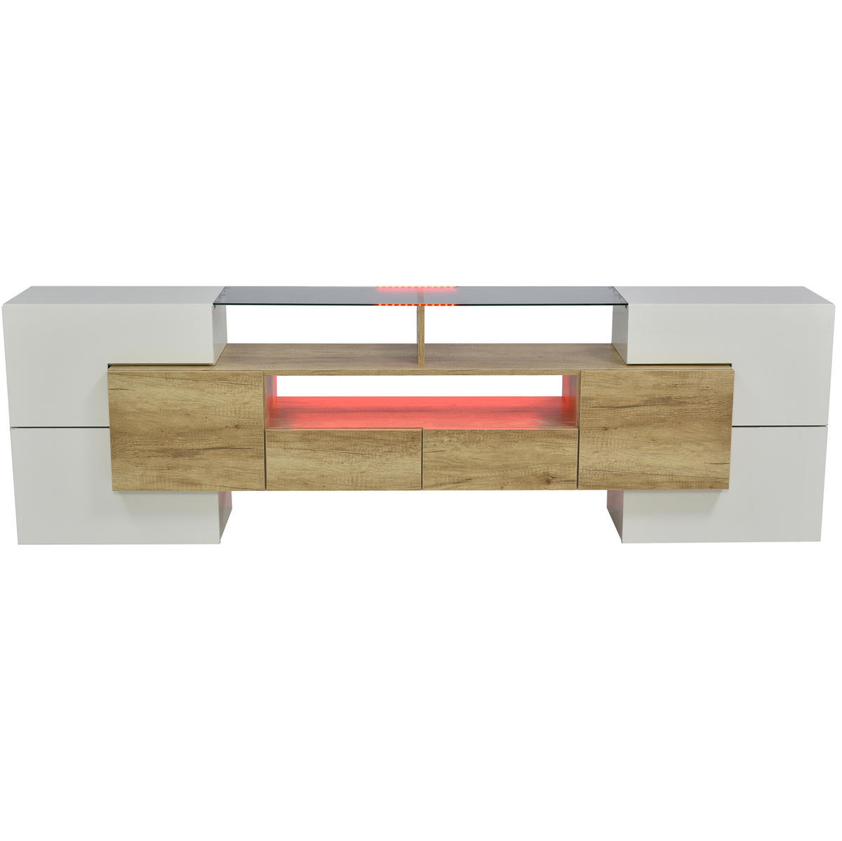 LOWBOARD 200/35/60 cm aus MDF mit LED-Beleuchtung Weiß/Naturfarben - Weiß, Holzwerkstoff (200/60/35cm) - Modenvie