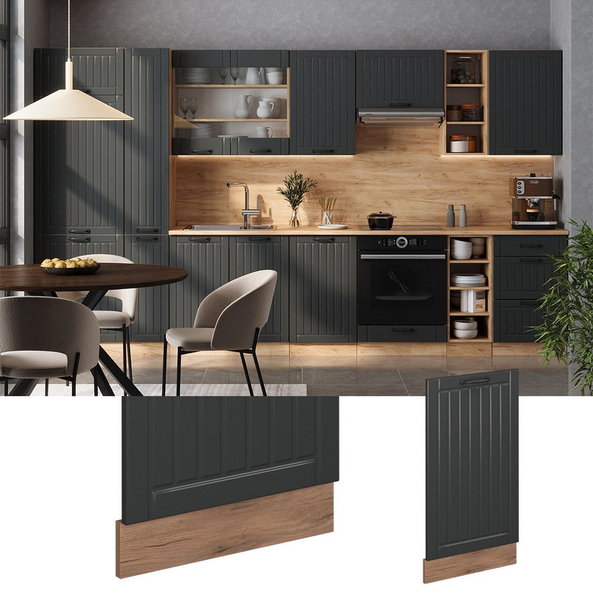 ČELNÍ PANEL MYČKY Fame-Line Tmavě šedá 45 cm bez pracovní desky - medově dubová/tmavě šedá, kompozitní dřevo (45/81.8/1.6cm) - Vicco