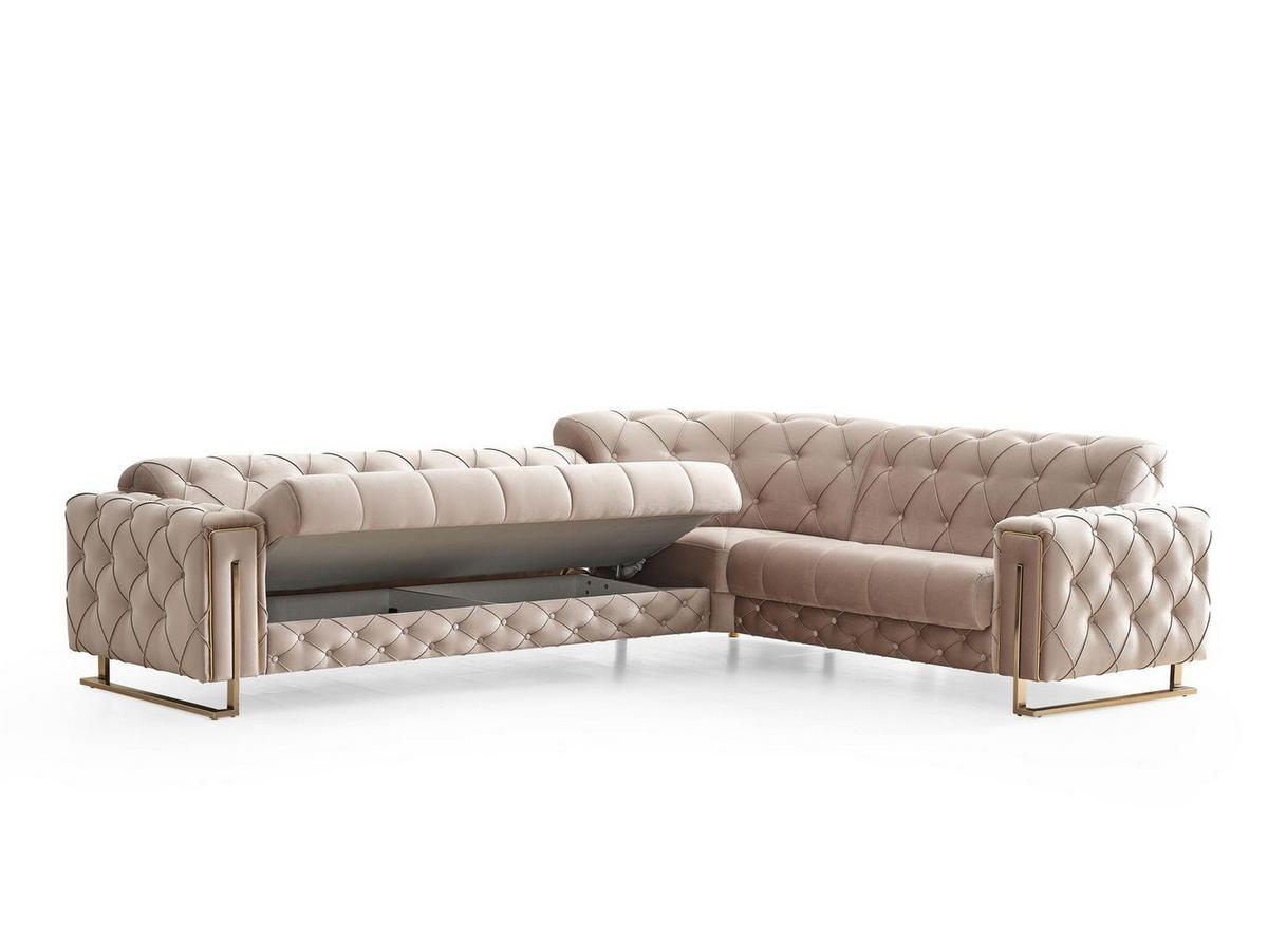 ECKSCHLAFSOFA Shimla Beige - Langer Schenkel Links - Beige, Holzwerkstoff/Kunststoff (310/245cm)