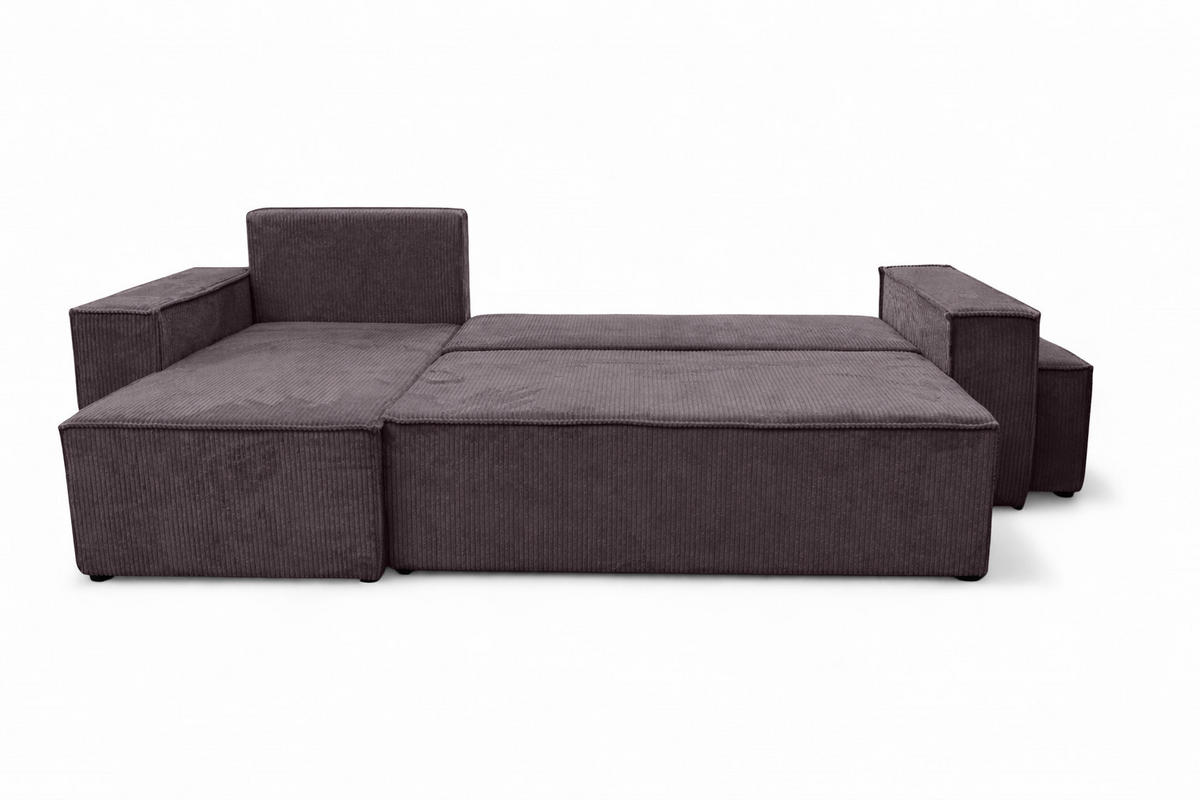 ECKSOFA Mit Schlaffunktion Und Pouf, Cordstoff Poso, Dunkelgrau, Links, Best L Mit Pouf - Dunkelgrau, Holz (244/145cm) - Kaiser Möbel