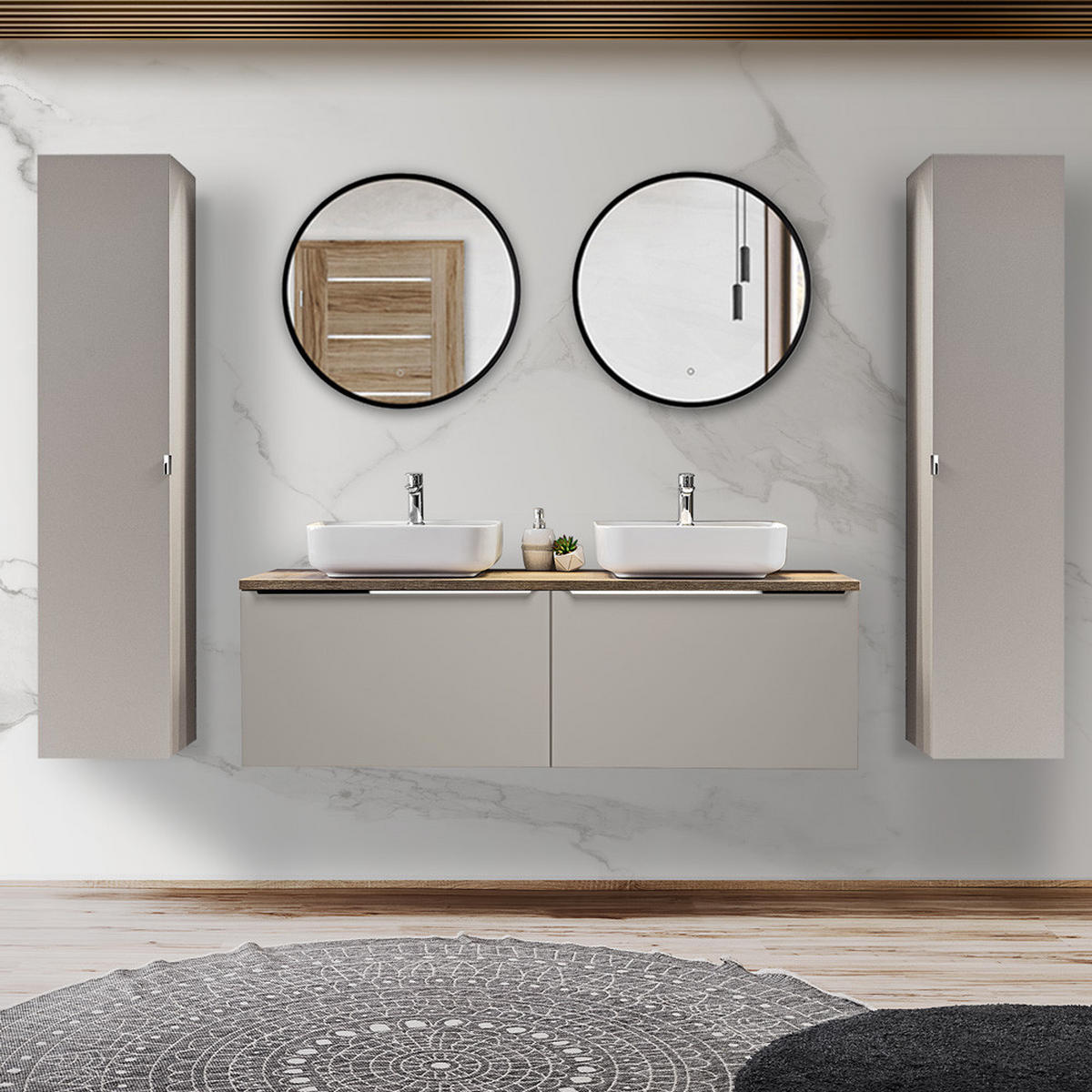 BADMÖBEL-SET 9-TLG. Puebla-56 - Beige, Holzwerkstoff (250/200/46cm) - Lomado