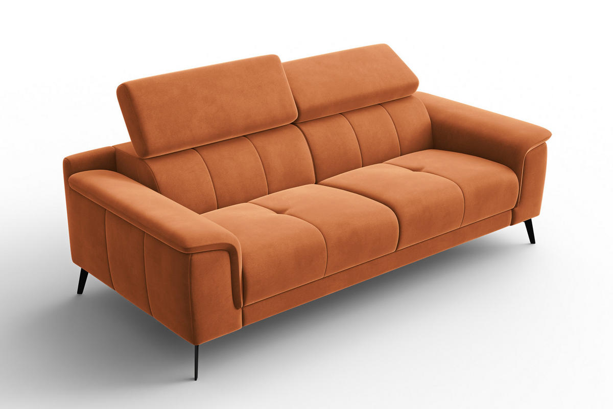 SOFA FIERO 3-Sitzer, Oranger Veloursstoff - Schwarz/Orange, Holz/Textil (212/82/103cm) - Courtois Laville