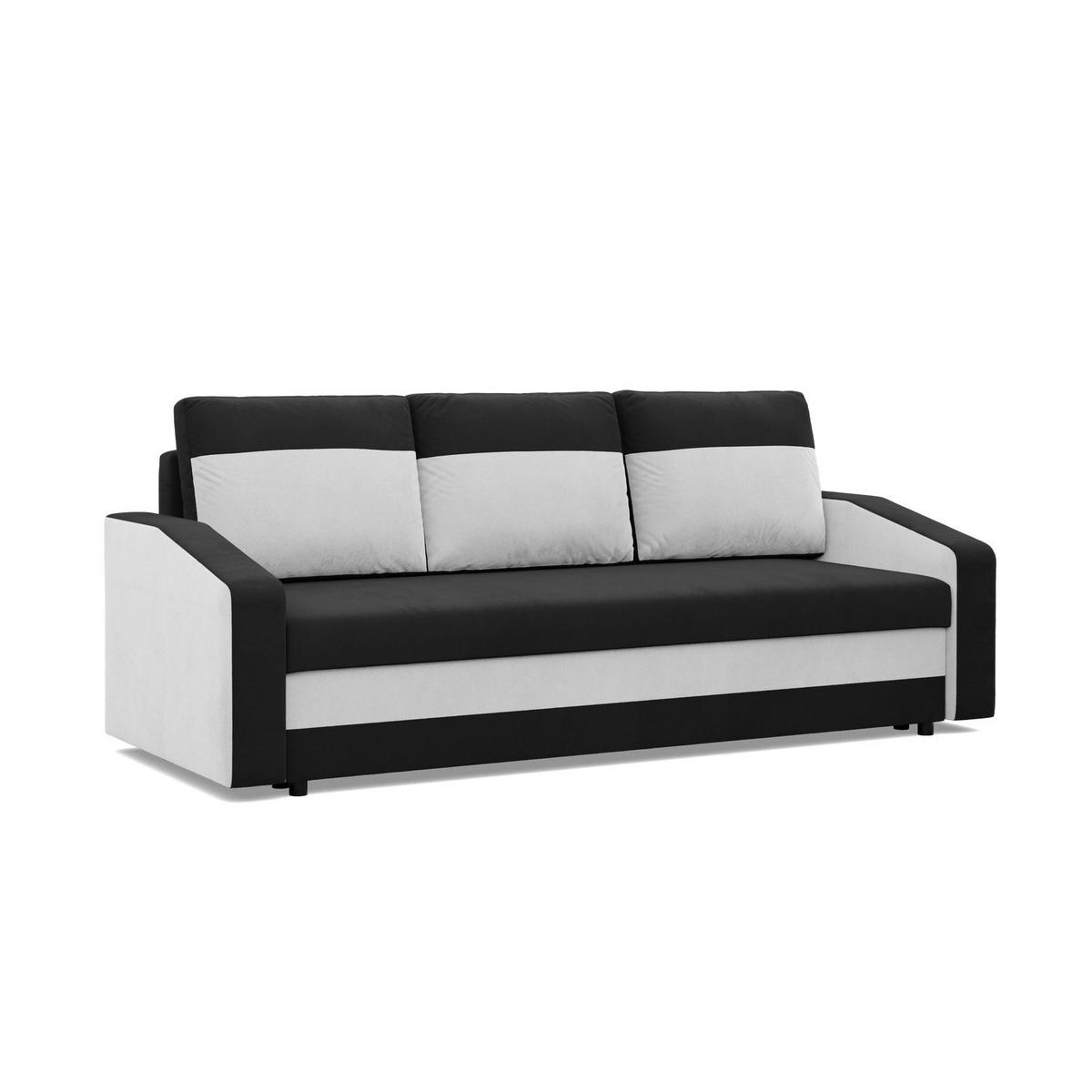 SOFA 3-SITZER MIT SCHLAFFUNKTION ORION, Schwarz + Weiß - Schwarz/Weiß, Textil (220/85/92cm)