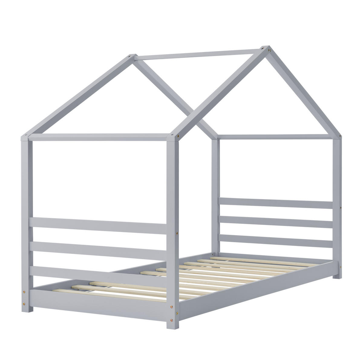 HAUSBETT Vardø mit Matratze - Grau, Holz/Textil (90/200cm) - [en.casa]