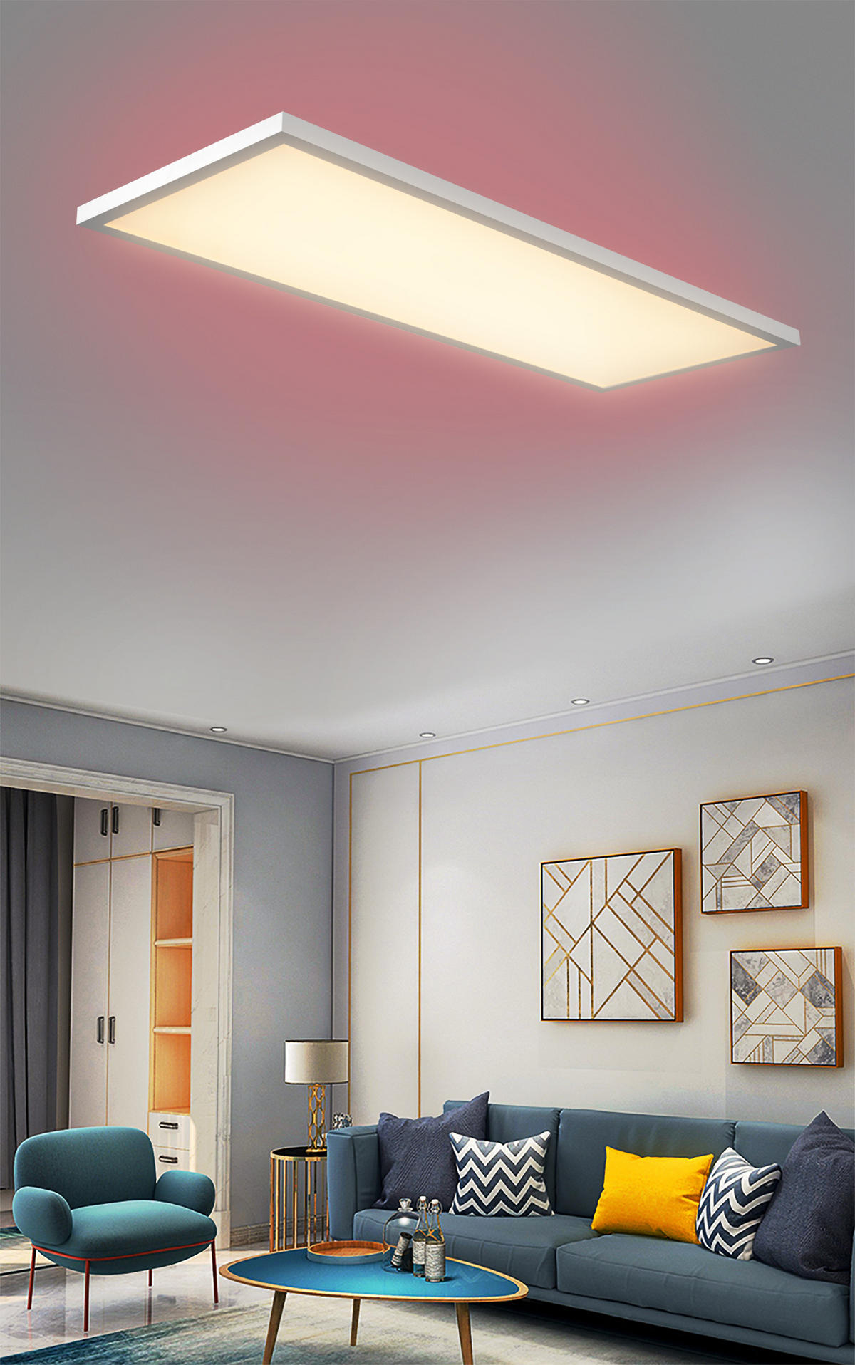 LED-DECKENPANEL - dimmbar mit RGB-Hintergrundbeleuchtung und Fernbedienung für stimmungsvolle Beleuchtung, rechteckig 80x30 - Weiß, Kunststoff (5.5/80/30cm) - Northpoint