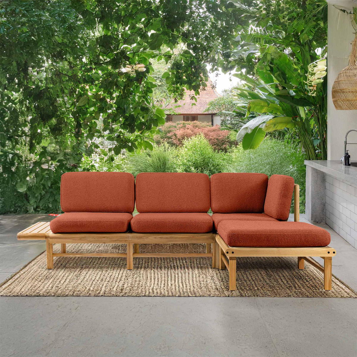 LOUNGESOFA ATREDA rechts - Orange, Holz/Textil (245/74/150cm) - KONSIMO®