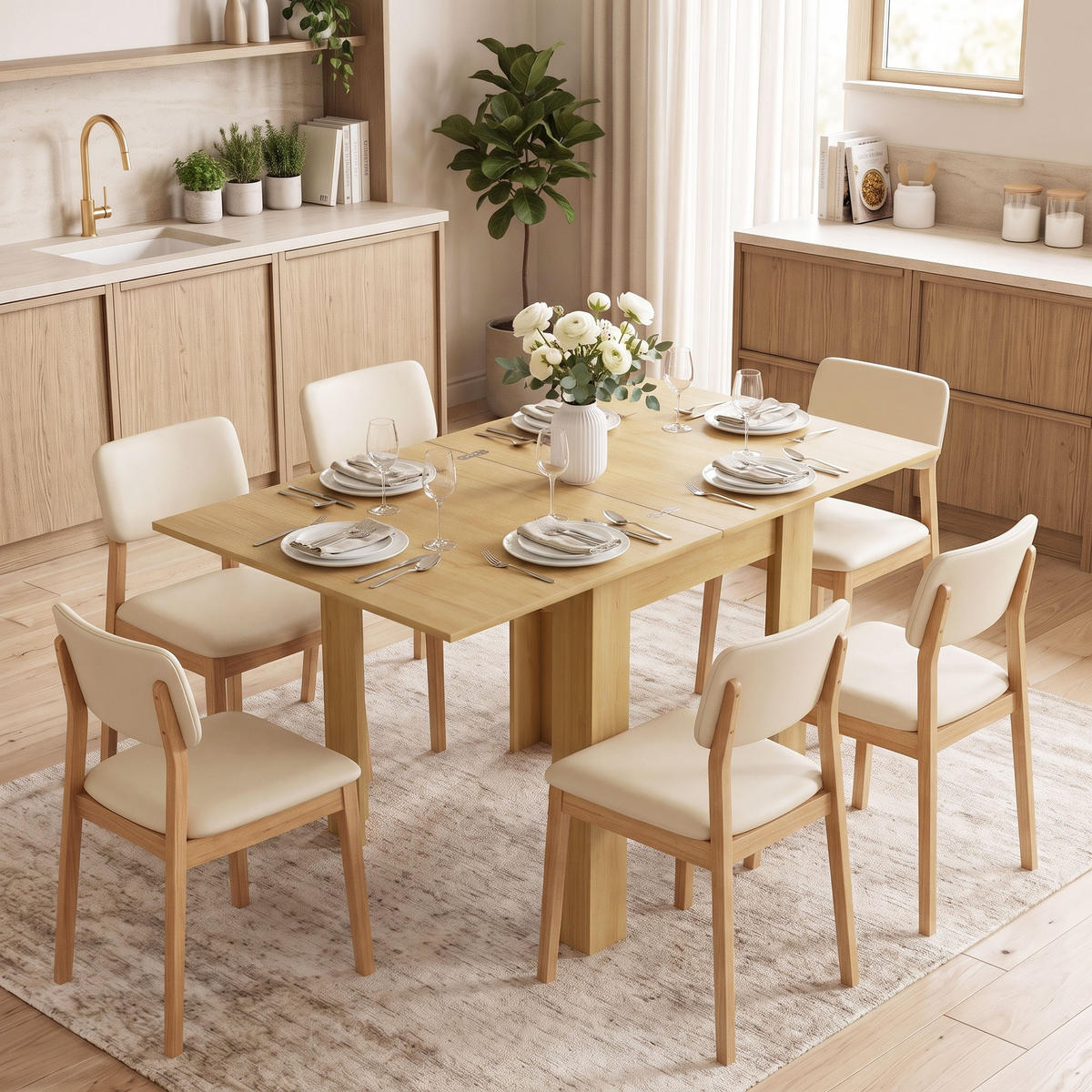 AUSZIEHBAR-ESSTISCH Spanplatte Stahl Naturholz - Naturfarben, Holzwerkstoff (140/80/77.5cm) - HOMCOM