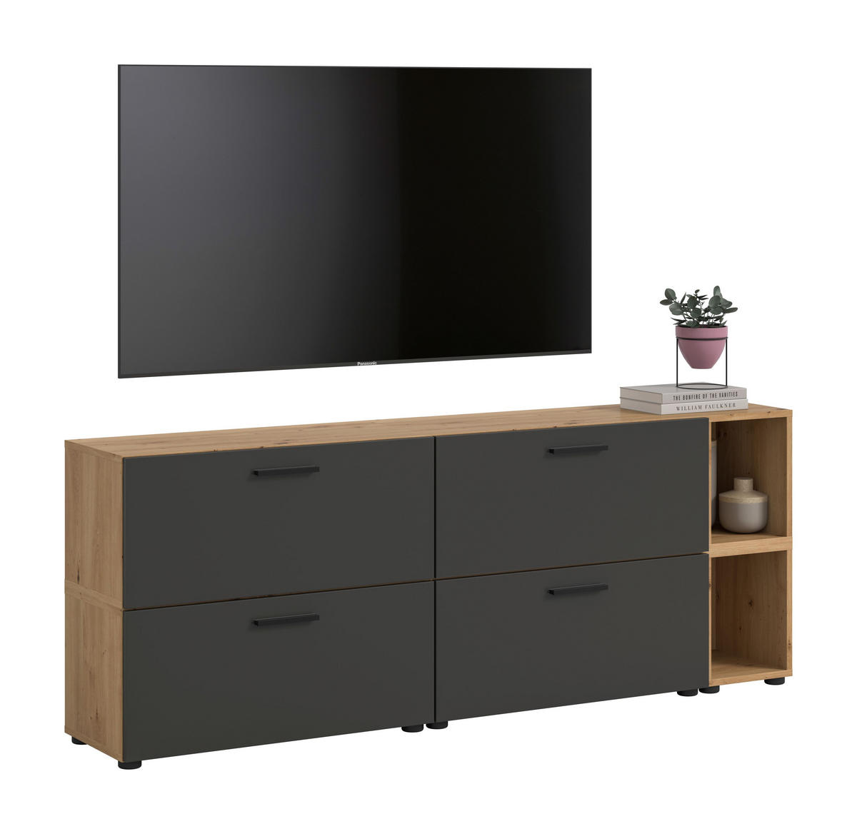 WOHNWAND The One Basalt grau 176/34/67 cm - Braun, Holzwerkstoff (176/67/34cm) - Xonox