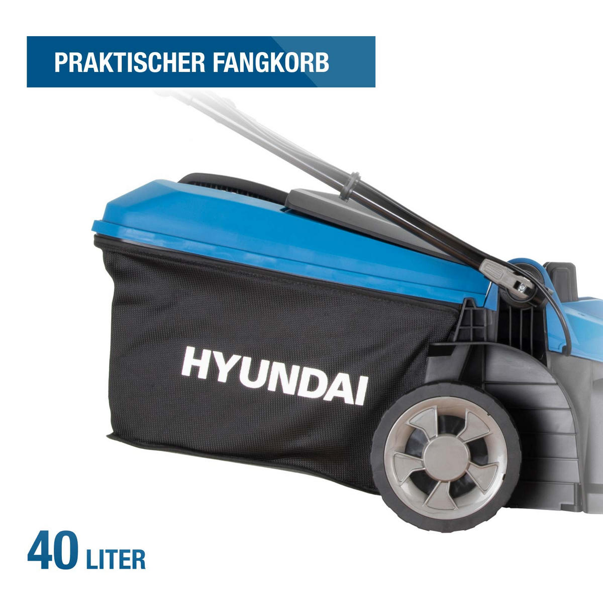 40V Akku-Rasenmäher Brushless – 37 cm Schnittbreite, inkl. 2 x 4.0Ah Akku & Ladegerät – 40L Korb - Blau, Kunststoff (38.6/101/120.5cm) - HYUNDAI