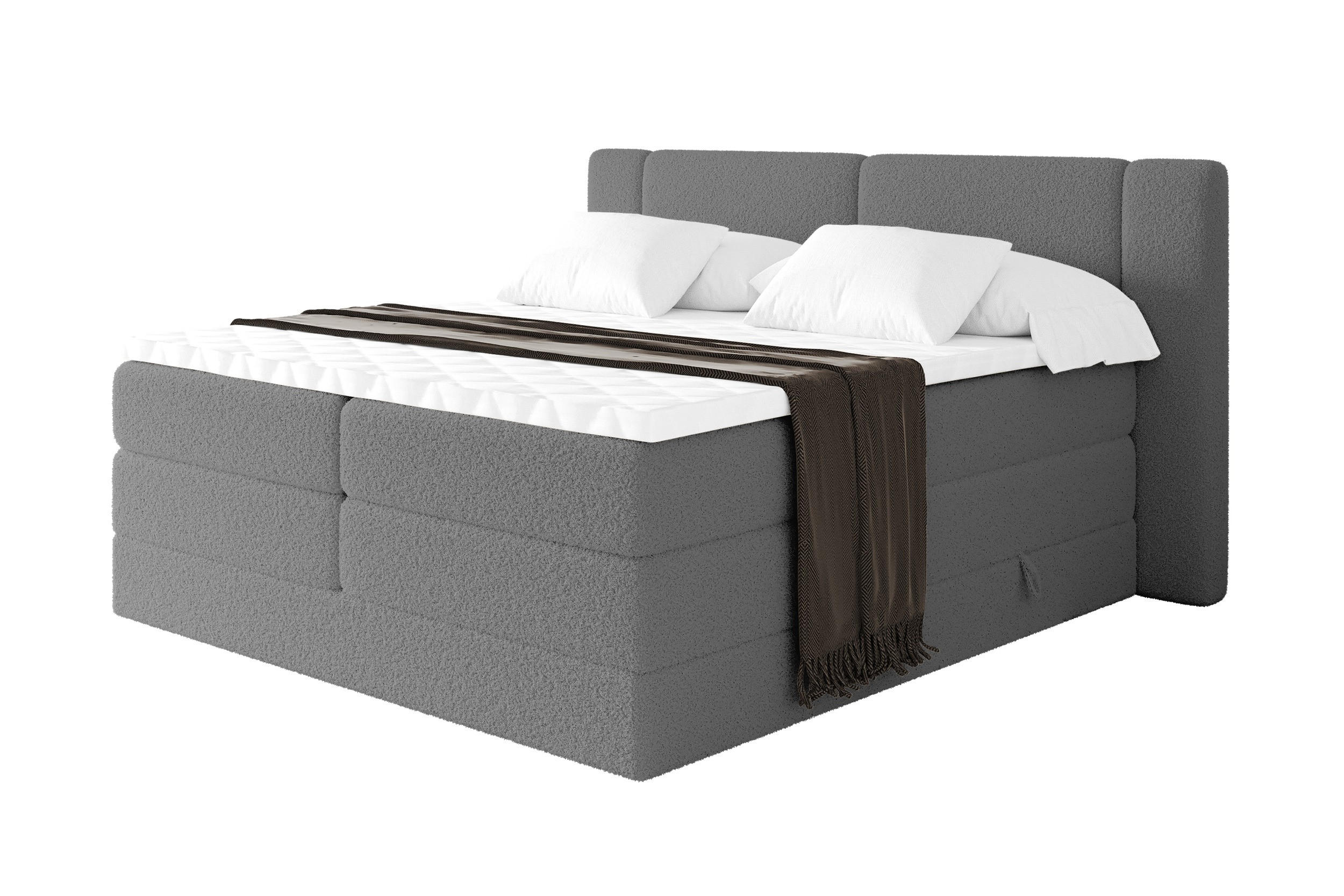 BOXSPRINGBETT mit Matratze H3/H4 - EVON KING - 140x200 cm Grau - Taupe, Holzwerkstoff (140/200cm) - ALTDECOR
