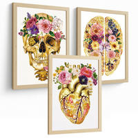 POSTER Set aus 3 Anatomie Mensch Drucke und Wandbilder mit Schädel Gehirn und Herz Goldene Florale Künstlerische Illustration Größe Rahmenlos A3 - Klar, Papier (29.7/42/3cm) - Nacnic