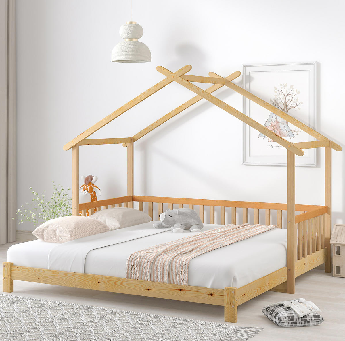 HAUSBETT 90/200 cm Natur aus massivem Holz ausziehbar - Naturfarben, Holz (90/200cm) - OKWISH