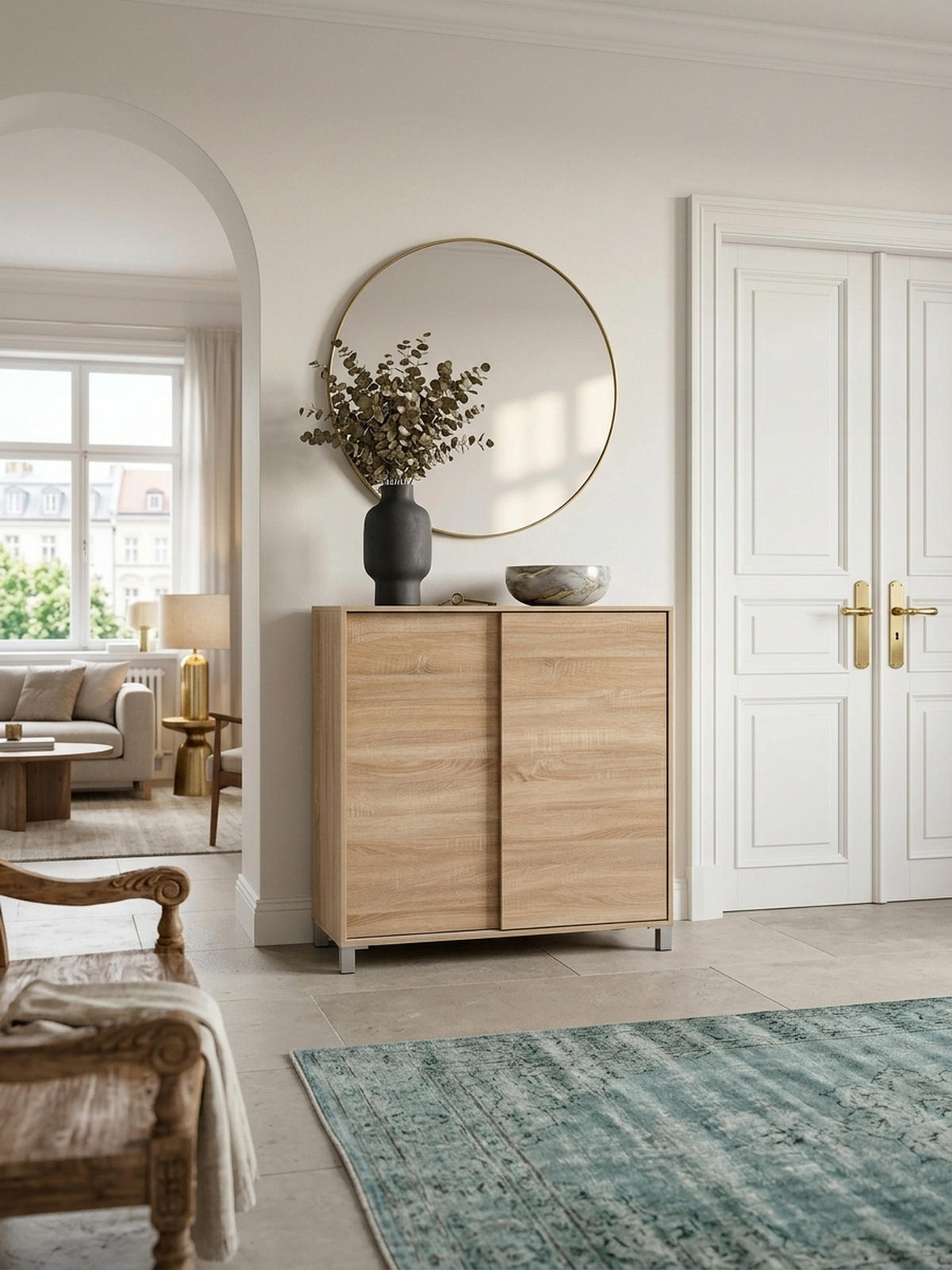 SCHUHSCHRANK Holz für 20 Paar Schuhe mit Schiebetüren, Beige 100x38x108 cm - Beige/Silberfarben, Holz/Kunststoff (100/108/38cm) - KADIMA DESIGN