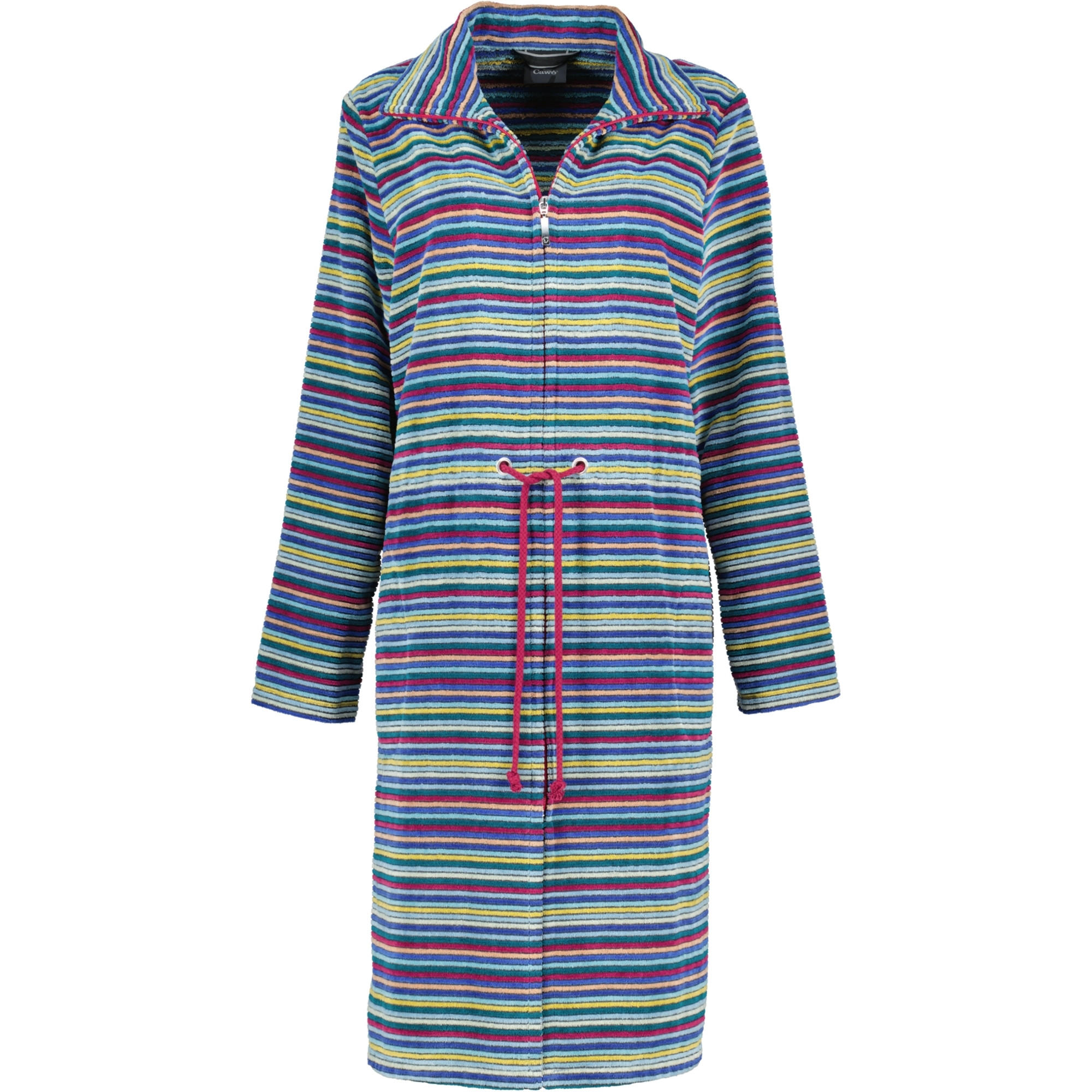 BADEMÄNTEL DAMEN REISSVERSCHLUSS MIT TUNNELGÜRTEL STREIFEN 6218 MULTICOLOR - 12 - Multicolor, Textil (Snull) - Cawoe