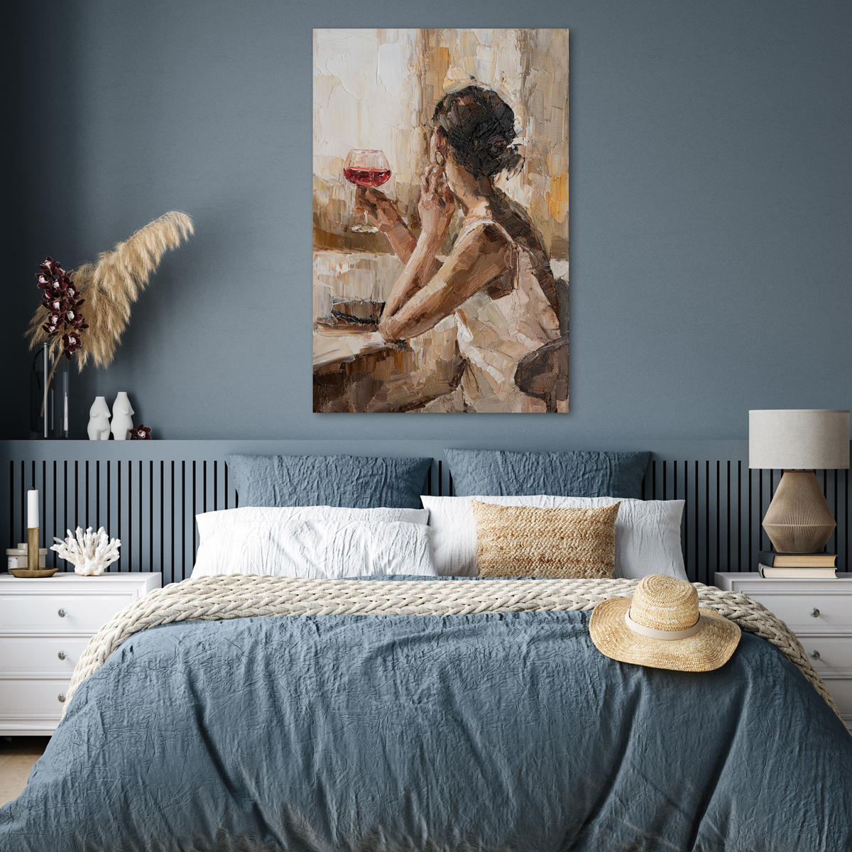 POSTER Ölgemälde - Frau - Wein 80x120 cm - Hellbraun, Papier (80/120/0.1cm) - MuchoWow