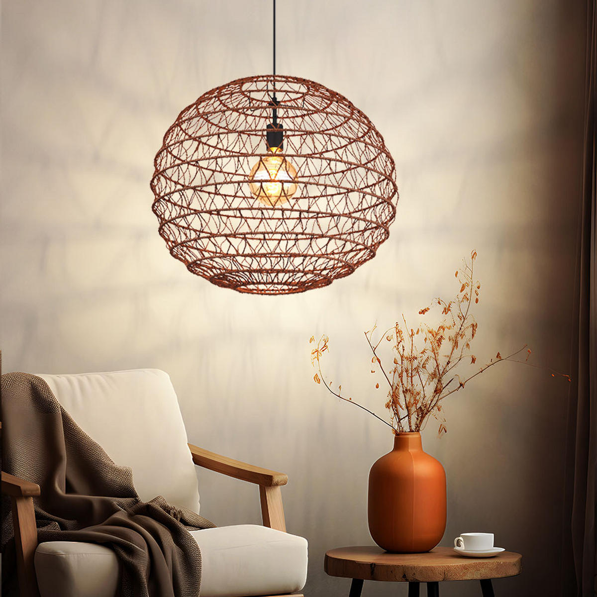 PENDELLEUCHTE Metall Braun Boho - Braun, Metall (59/59/120cm) - Globo Lighting
