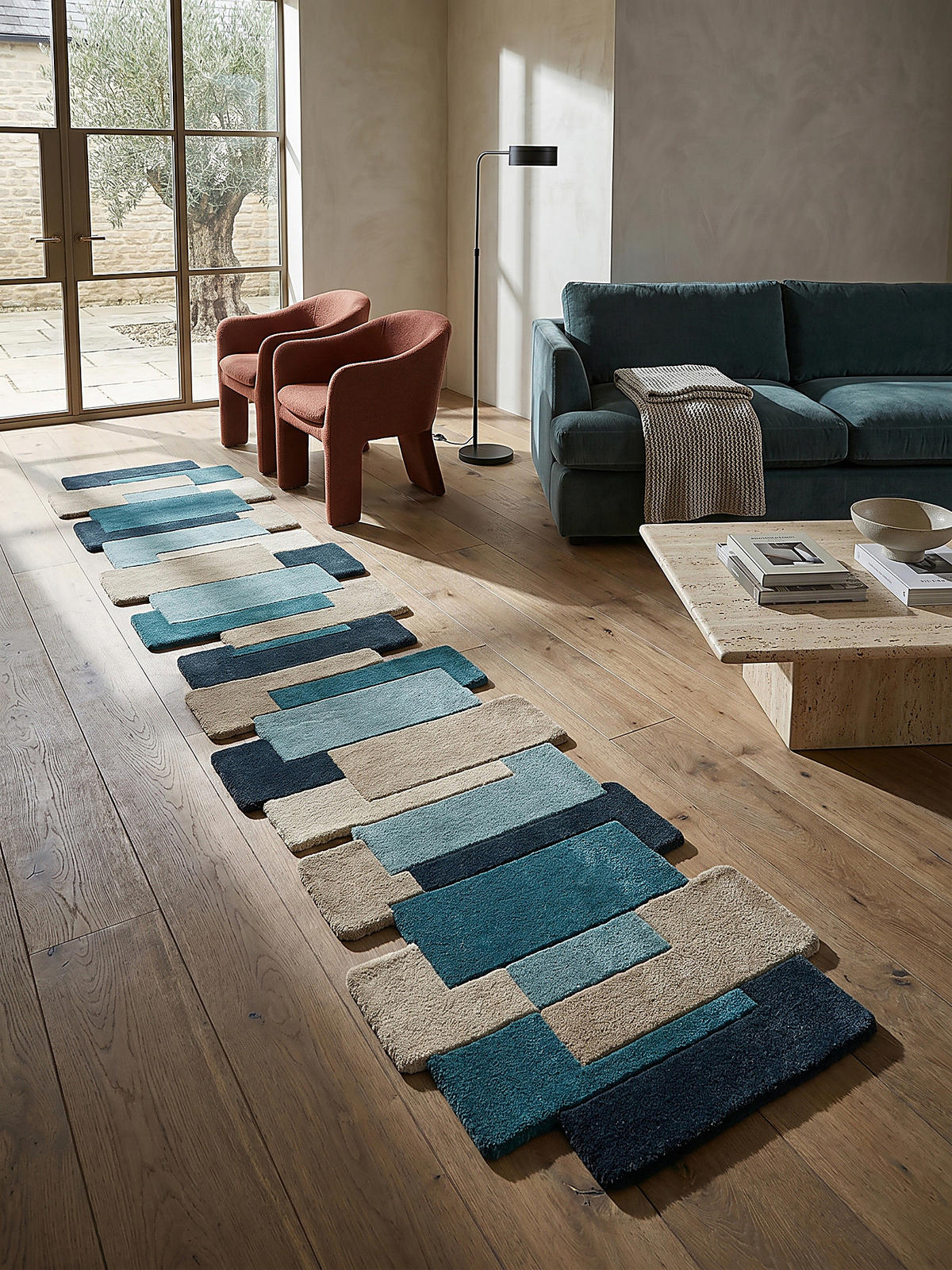 WOLLTEPPICH HALLEIN, geometrisch, Türkis, 60 x 230 cm - Blau, Textil (230/60cm) - KADIMA DESIGN