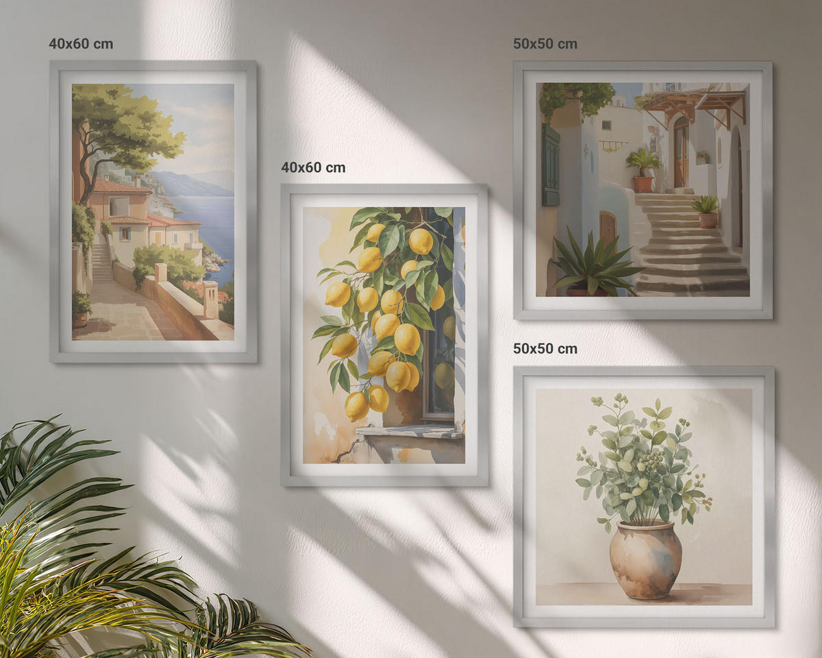 BILDER SET 4er Set - 50x50 cm & 40x60 cm Silberner Rahmen - Blumen in einer Vase, ein Meer aus Zitronen - Silberfarben, Kunststoff (50/50cm) - TULUP