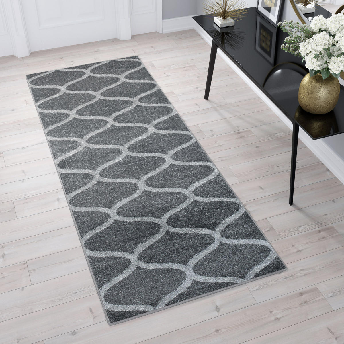 TEPPICHLÄUFER SARI dunkelgrau orientalisch 120/500 cm - Dunkelgrau, Textil (120/500cm) - Tapiso