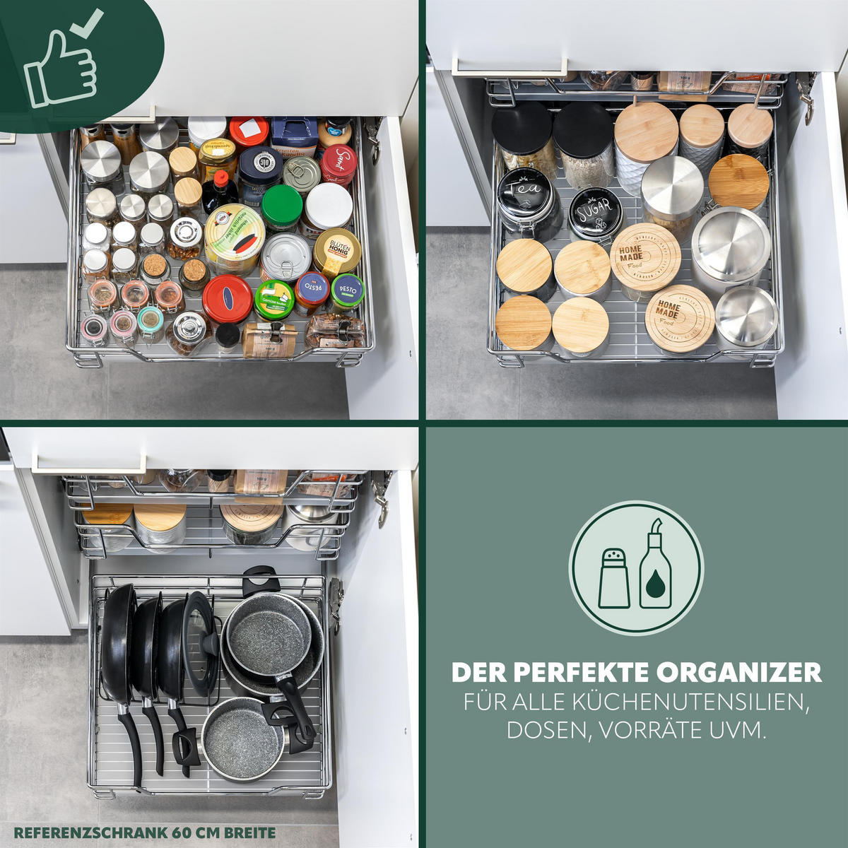 TELESKOPSCHUBLADE 50 cm, silber, Metall - Chromfarben, Metall (47/14/44cm) - bremermann