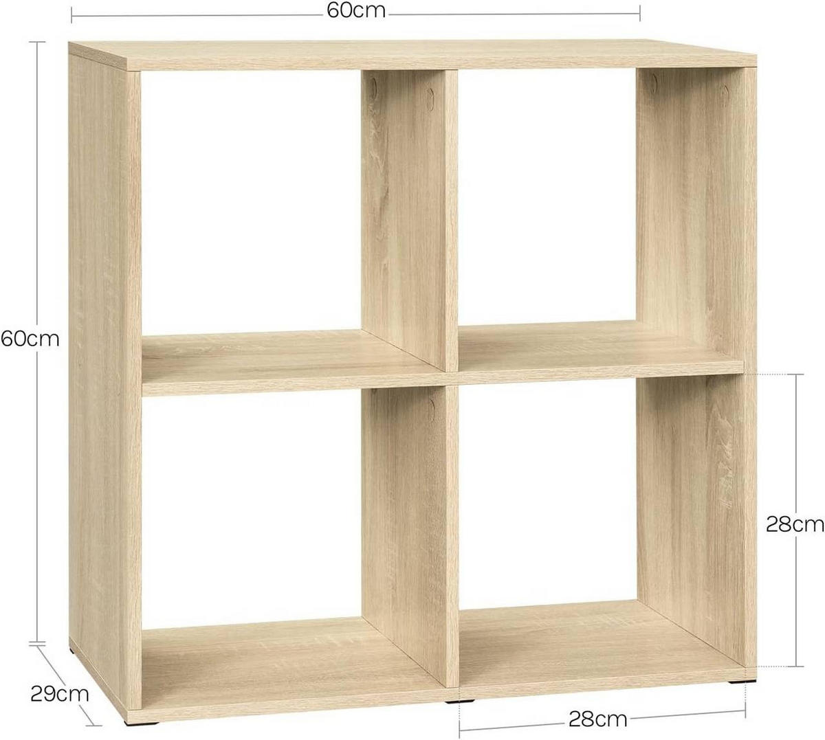 REGALE Bücherregal mit 4 offenen Fächern, 60x60x29 cm, Helle Eiche - Eichefarben, Holzwerkstoff/Kunststoff (60/60/29cm) - Woltu