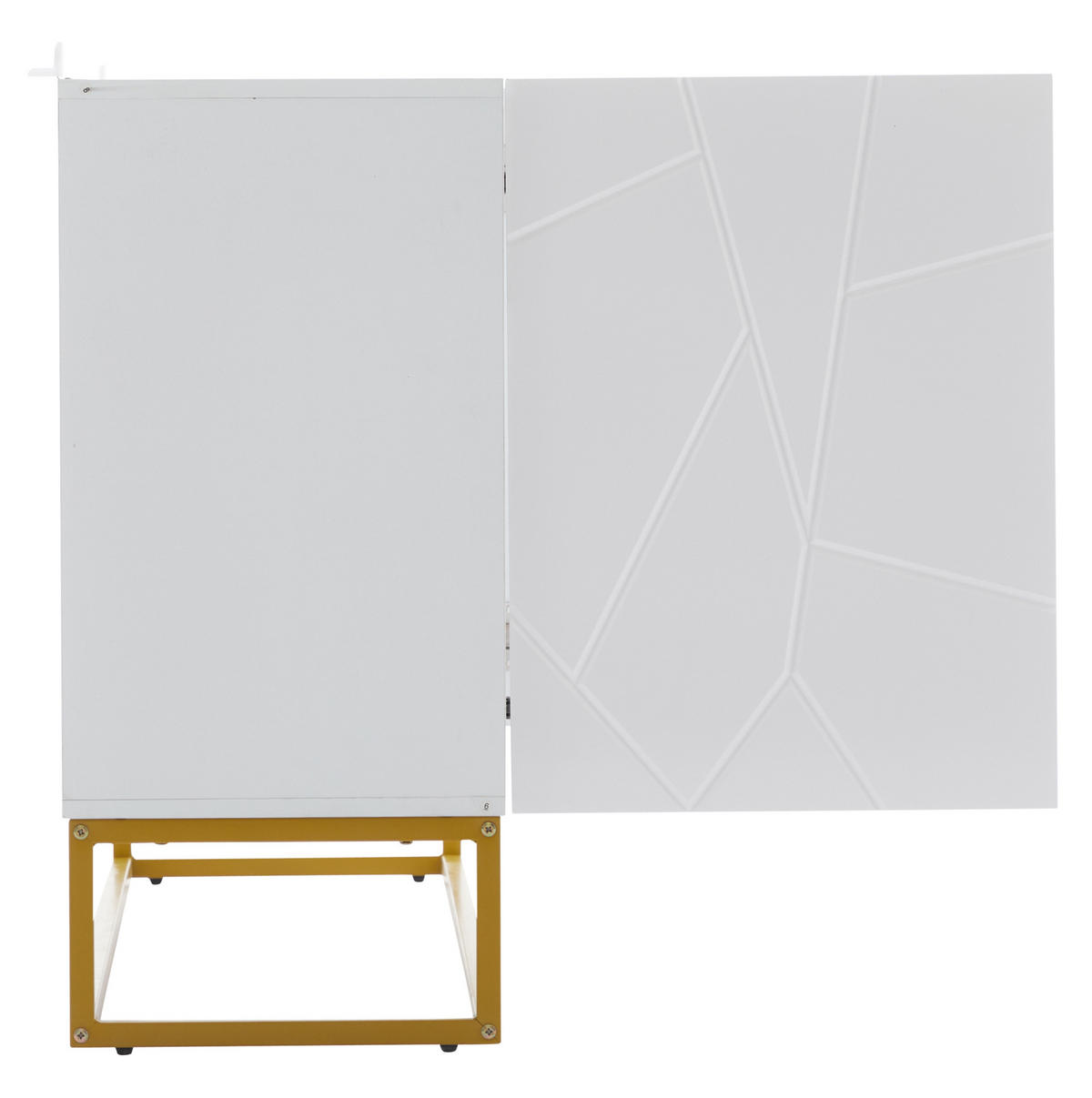 ANRICHTE Sideboard 130/38/76 cm aus Spanplatte mit Hochglanzfront und geriffeltem Design Weiß/Gold - Weiß, Holzwerkstoff (130/76/35cm) - Modenvie